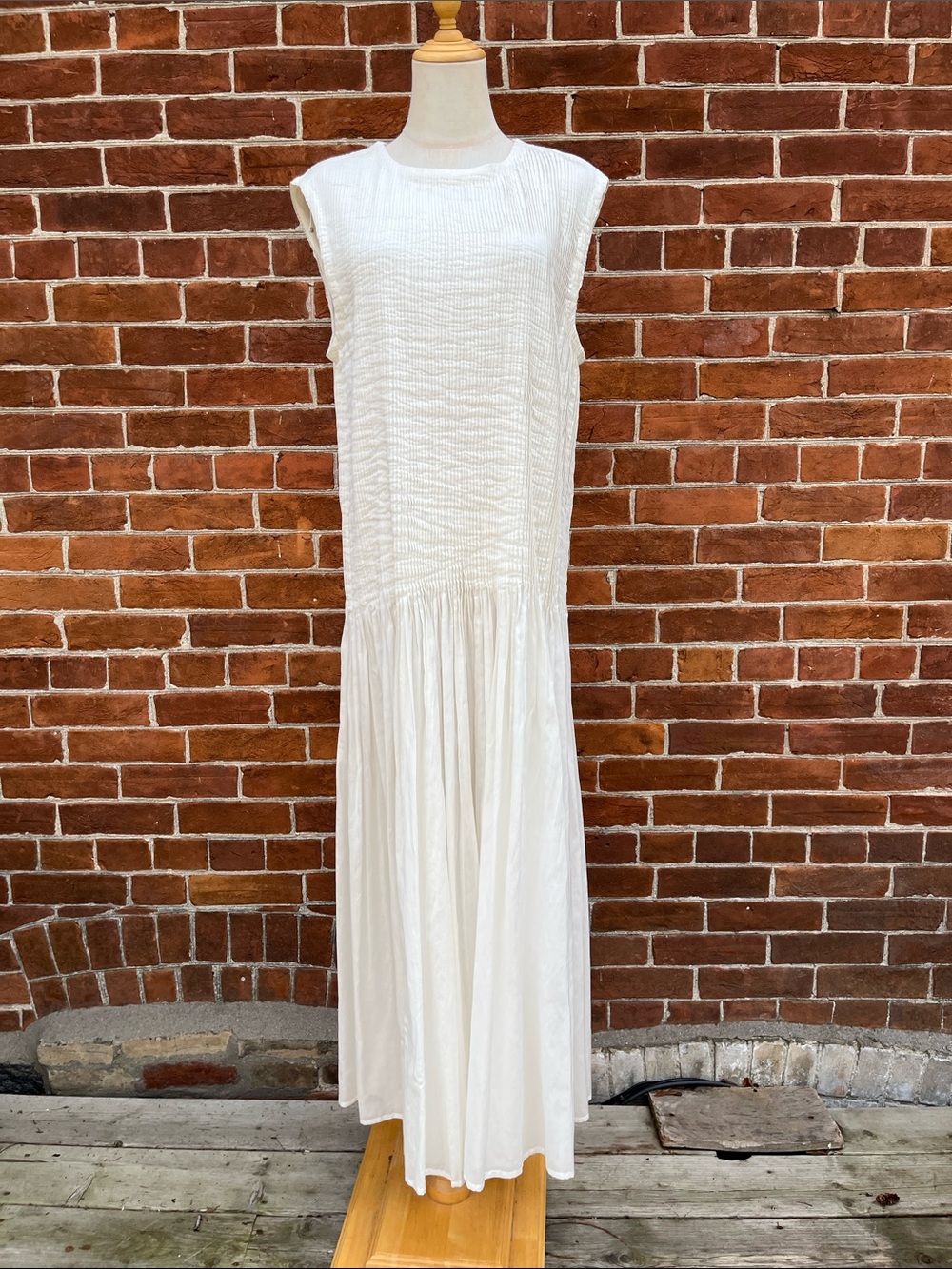 Samant Chauhan Sleeveless White Maxi Dress with Textured Bodice